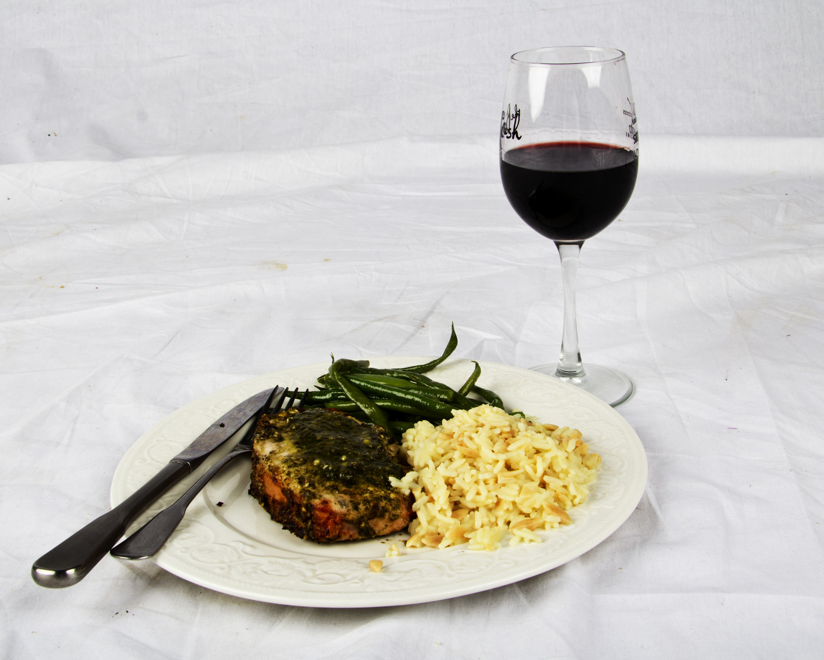 Pesto-encrusted pork chops