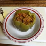 Libyan green peppers stuffed with lamb, rice, and tomatoes