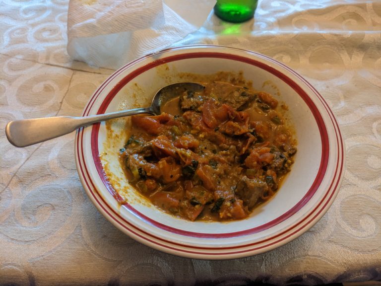 Bowl full of lamb and tomato stew